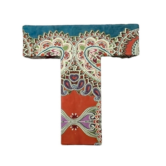 Cost Plus World Market Paisley Design Decorative Block Letter T - Picture 1 of 3